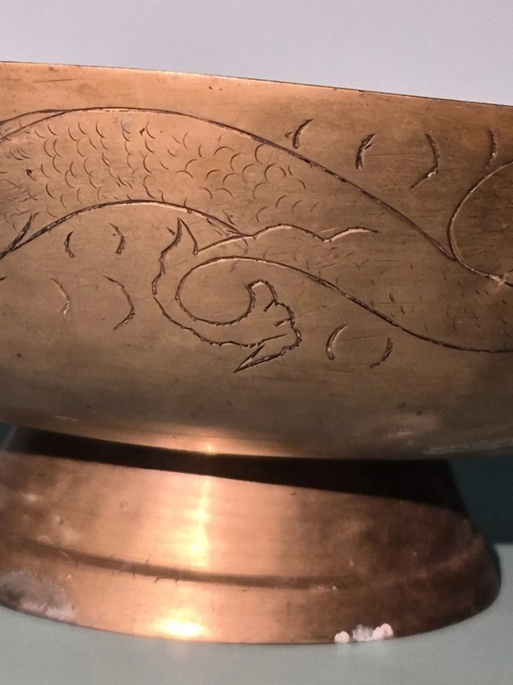 Engraved Decorative Brass Bowl - Rustic Copper Tone
